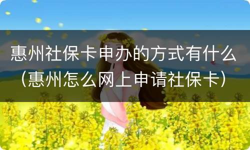 惠州社保卡申办的方式有什么（惠州怎么网上申请社保卡）