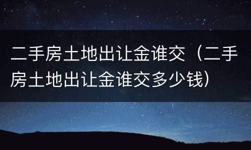二手房土地出让金谁交（二手房土地出让金谁交多少钱）