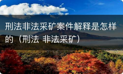 刑法非法采矿案件解释是怎样的（刑法 非法采矿）