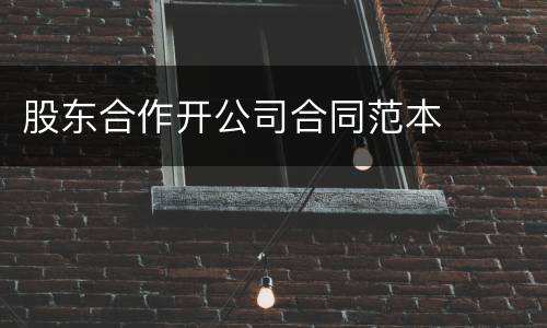 股东合作开公司合同范本