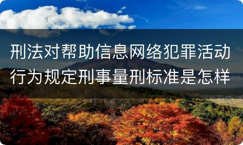 刑法对帮助信息网络犯罪活动行为规定刑事量刑标准是怎样
