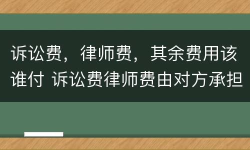 诉讼费，律师费，其余费用该谁付 诉讼费律师费由对方承担的条款怎么定