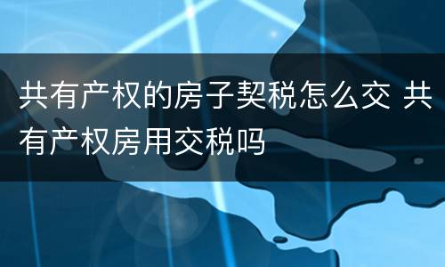 共有产权的房子契税怎么交 共有产权房用交税吗