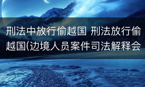 刑法中放行偷越国 刑法放行偷越国(边境人员案件司法解释会如何规定