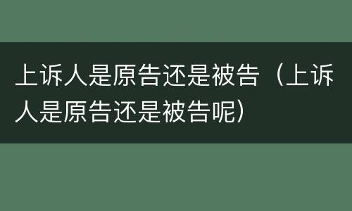 上诉人是原告还是被告（上诉人是原告还是被告呢）
