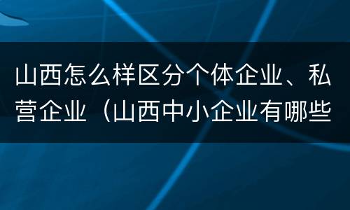 山西怎么样区分个体企业、私营企业（山西中小企业有哪些）