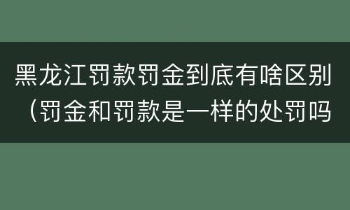 黑龙江罚款罚金到底有啥区别（罚金和罚款是一样的处罚吗）