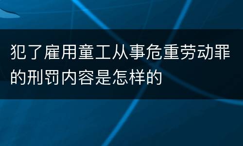 犯了雇用童工从事危重劳动罪的刑罚内容是怎样的