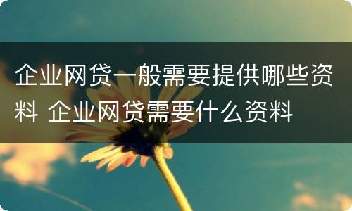 企业网贷一般需要提供哪些资料 企业网贷需要什么资料