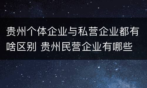 贵州个体企业与私营企业都有啥区别 贵州民营企业有哪些