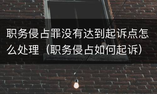 职务侵占罪没有达到起诉点怎么处理（职务侵占如何起诉）