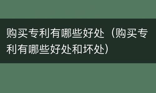 购买专利有哪些好处（购买专利有哪些好处和坏处）