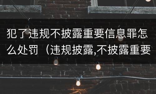 犯了违规不披露重要信息罪怎么处罚（违规披露,不披露重要信息罪的罚金）