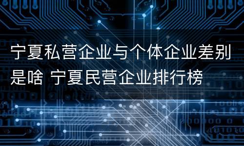 宁夏私营企业与个体企业差别是啥 宁夏民营企业排行榜