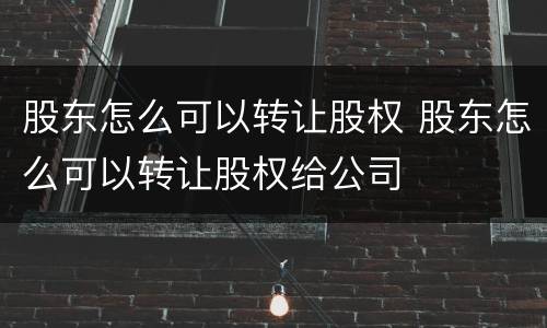 股东怎么可以转让股权 股东怎么可以转让股权给公司