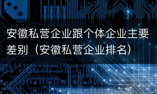 安徽私营企业跟个体企业主要差别（安徽私营企业排名）