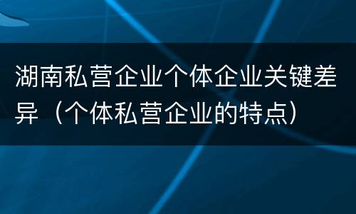 湖南私营企业个体企业关键差异（个体私营企业的特点）