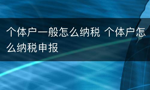 个体户一般怎么纳税 个体户怎么纳税申报