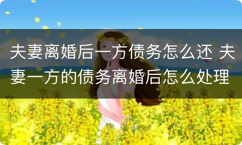 夫妻离婚后一方债务怎么还 夫妻一方的债务离婚后怎么处理