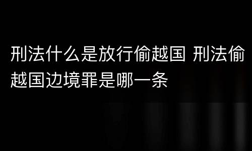 刑法什么是放行偷越国 刑法偷越国边境罪是哪一条