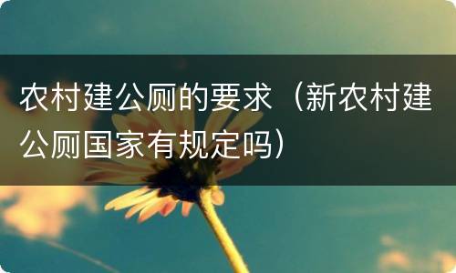 农村建公厕的要求（新农村建公厕国家有规定吗）