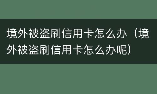 境外被盗刷信用卡怎么办(境外被盗刷信用卡怎么办呢)