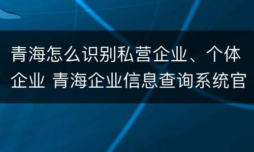 青海怎么识别私营企业、个体企业 青海企业信息查询系统官网
