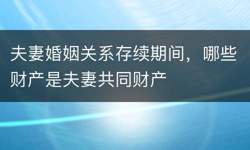 夫妻婚姻关系存续期间，哪些财产是夫妻共同财产