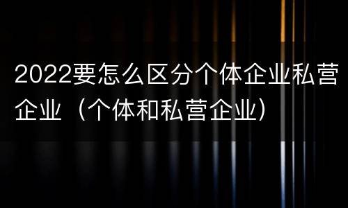 2022要怎么区分个体企业私营企业（个体和私营企业）