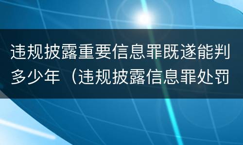 违规披露重要信息罪既遂能判多少年（违规披露信息罪处罚）