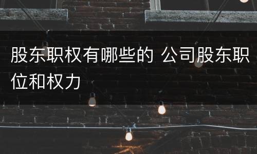 股东职权有哪些的 公司股东职位和权力