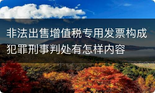 非法出售增值税专用发票构成犯罪刑事判处有怎样内容
