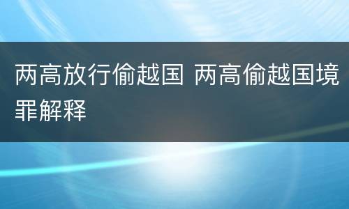 两高放行偷越国 两高偷越国境罪解释