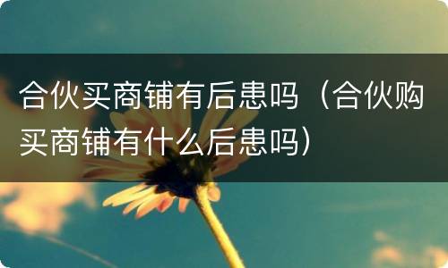 合伙买商铺有后患吗（合伙购买商铺有什么后患吗）