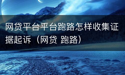 网贷平台平台跑路怎样收集证据起诉（网贷 跑路）
