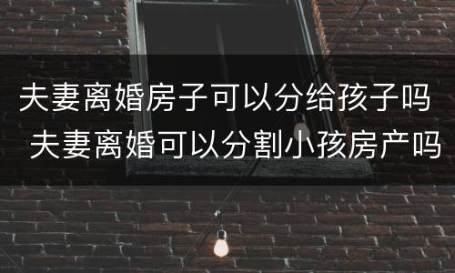 夫妻离婚房子可以分给孩子吗 夫妻离婚可以分割小孩房产吗
