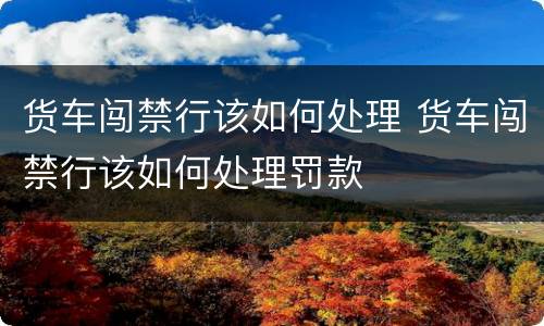 货车闯禁行该如何处理 货车闯禁行该如何处理罚款