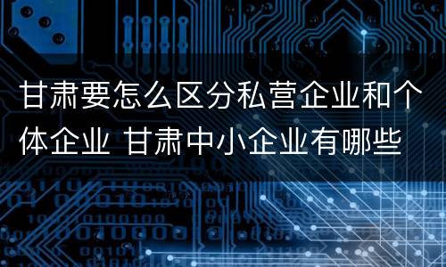 甘肃要怎么区分私营企业和个体企业 甘肃中小企业有哪些