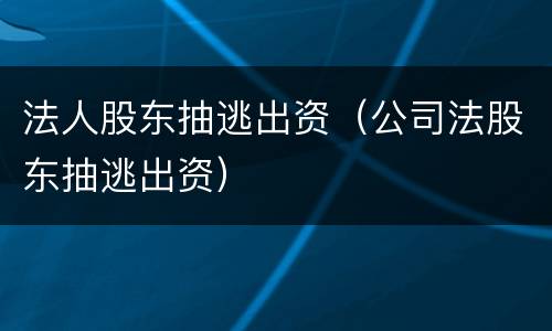 法人股东抽逃出资（公司法股东抽逃出资）