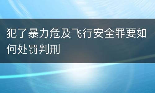 犯了暴力危及飞行安全罪要如何处罚判刑