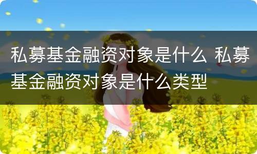 私募基金融资对象是什么 私募基金融资对象是什么类型