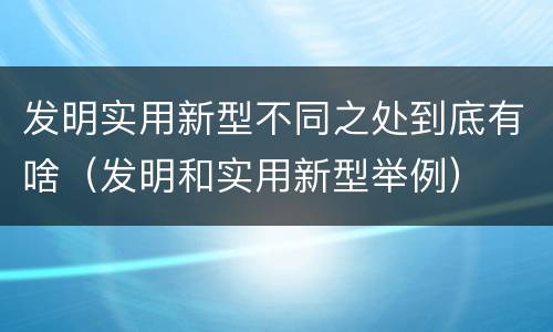 发明实用新型不同之处到底有啥（发明和实用新型举例）