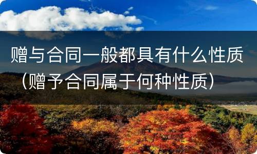 赠与合同一般都具有什么性质（赠予合同属于何种性质）