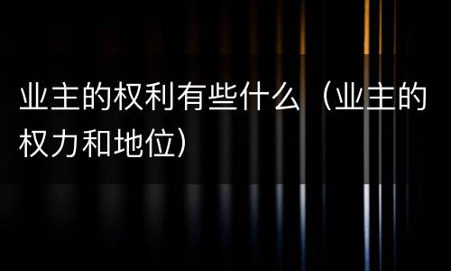 业主的权利有些什么（业主的权力和地位）