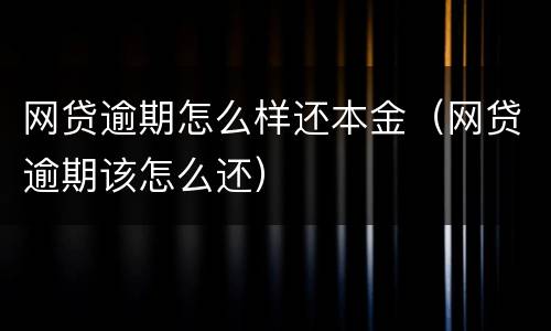网贷逾期怎么样还本金（网贷逾期该怎么还）