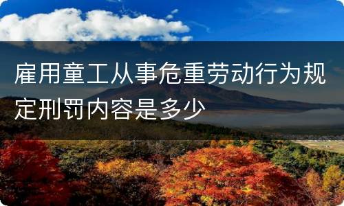 雇用童工从事危重劳动行为规定刑罚内容是多少