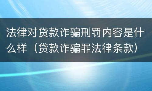 法律对贷款诈骗刑罚内容是什么样（贷款诈骗罪法律条款）