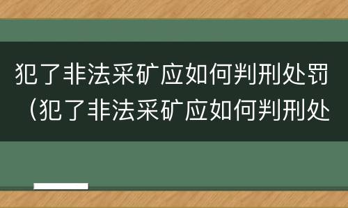 犯了非法采矿应如何判刑处罚（犯了非法采矿应如何判刑处罚标准）