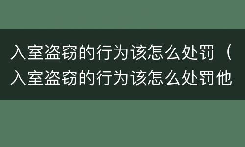 入室盗窃的行为该怎么处罚（入室盗窃的行为该怎么处罚他）