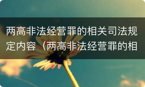 两高非法经营罪的相关司法规定内容（两高非法经营罪的相关司法规定内容有哪些）